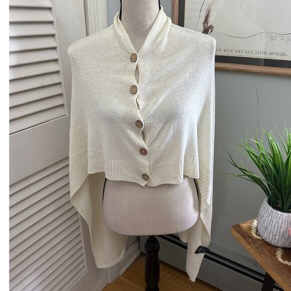 CHARLIE PAIGE Womens Sweater Poncho Cream Button Front Lagenlook Minimalist OS - Picture 1 of 10